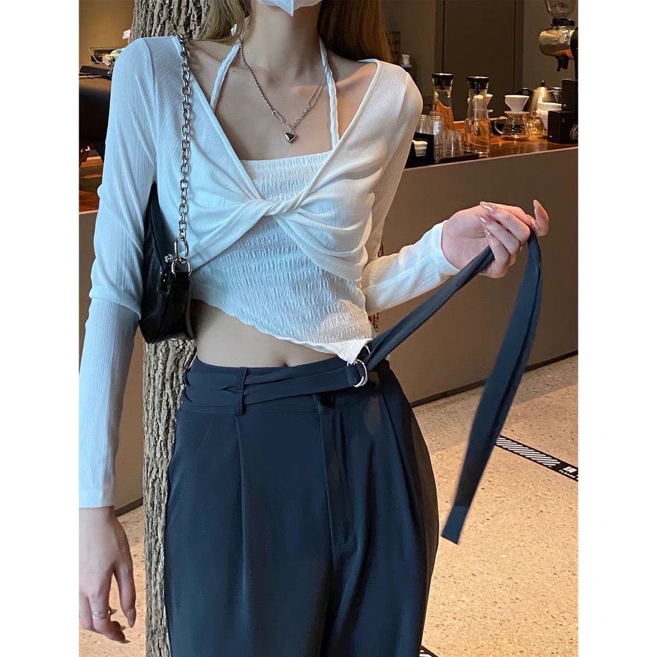 Set đồ COZOKC gồm áo kiểu chống nắng và áo hai dây thời trang cho nữ