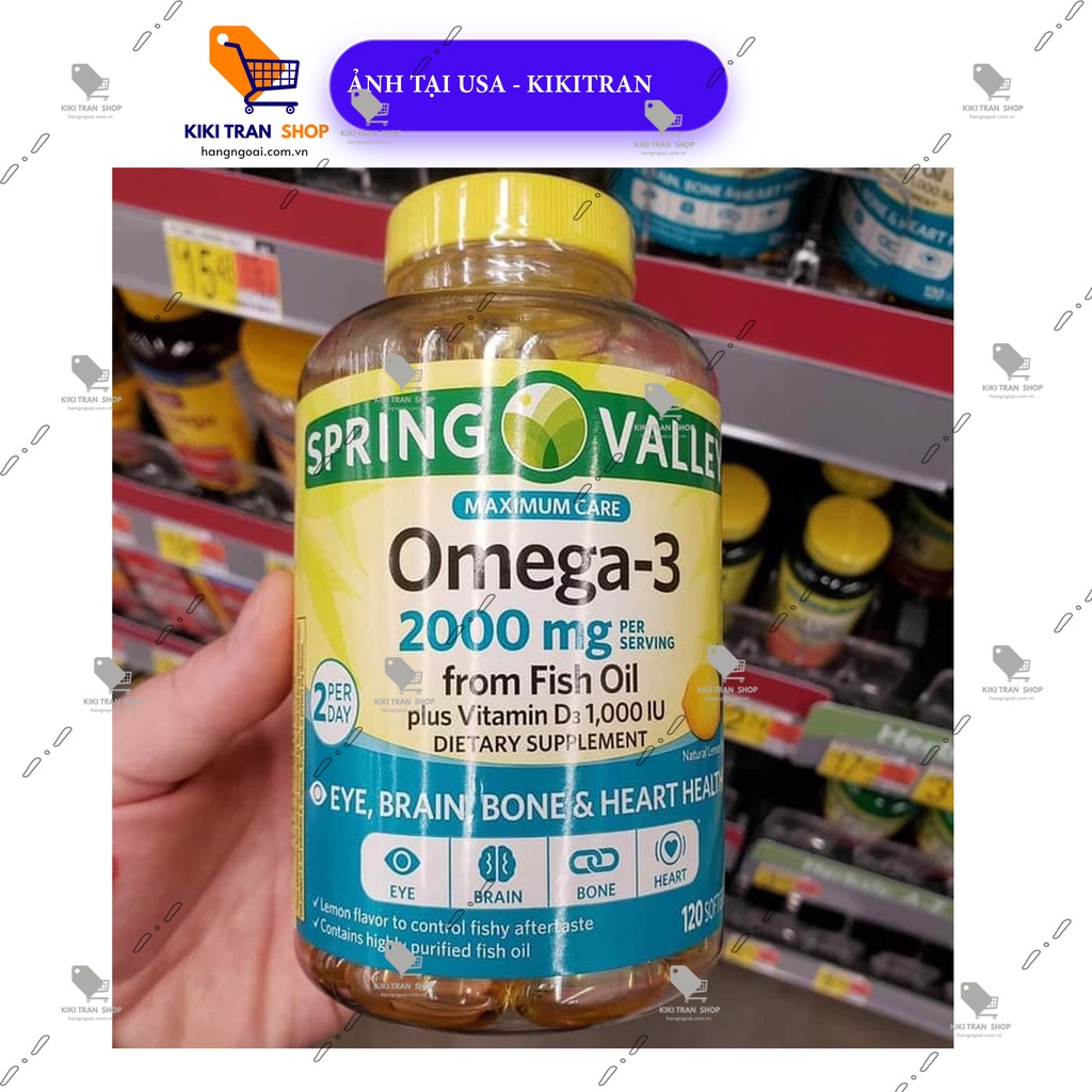 Viên uống hỗ trợ tim mạch khỏe, mắt sáng Spring Valley Omega 3 2000mg hộp 120 viên, hương vị chanh, chính hãng Mỹ