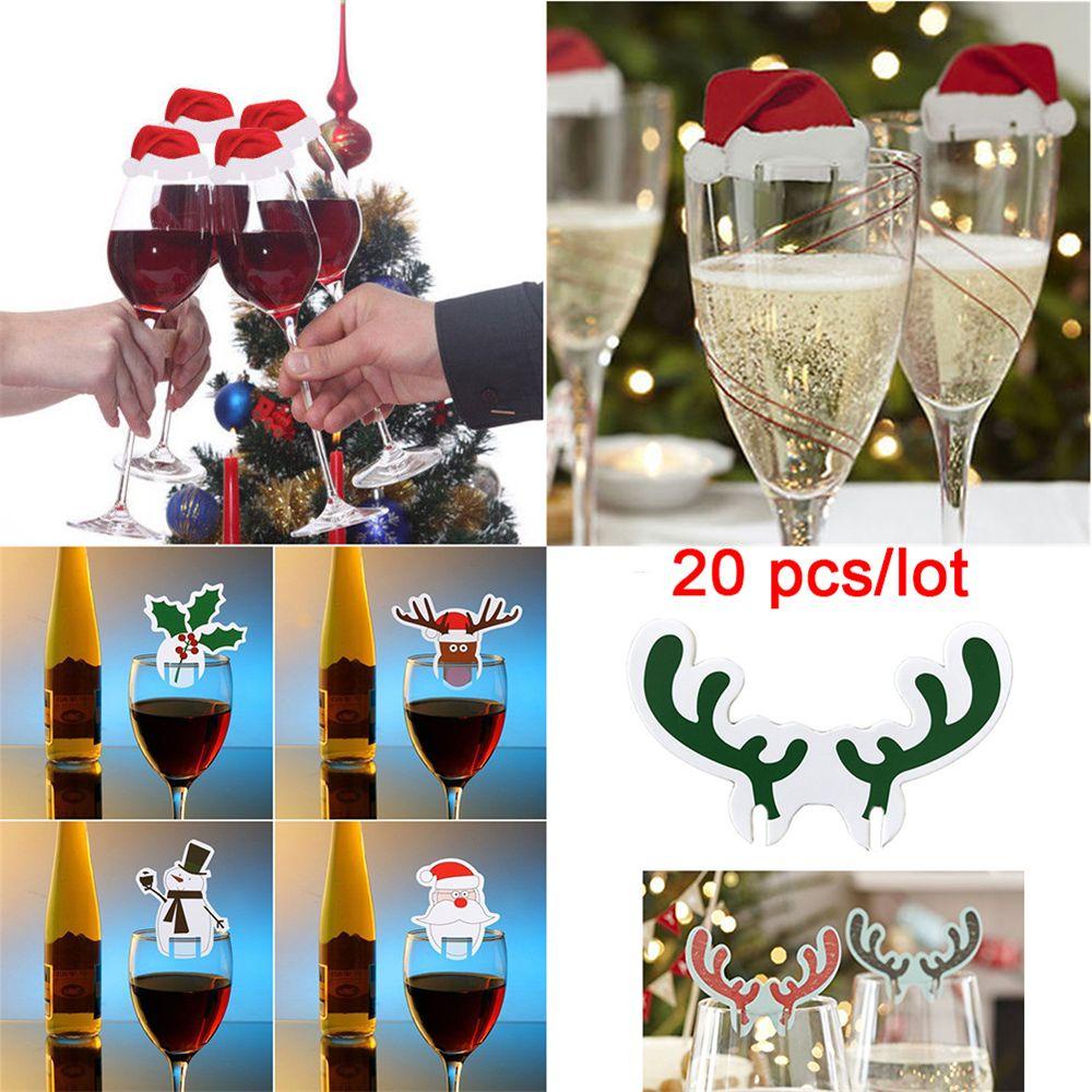 Set 20 Mũ Ông Già Noel Trang Trí Chai Rượu Vang Kính