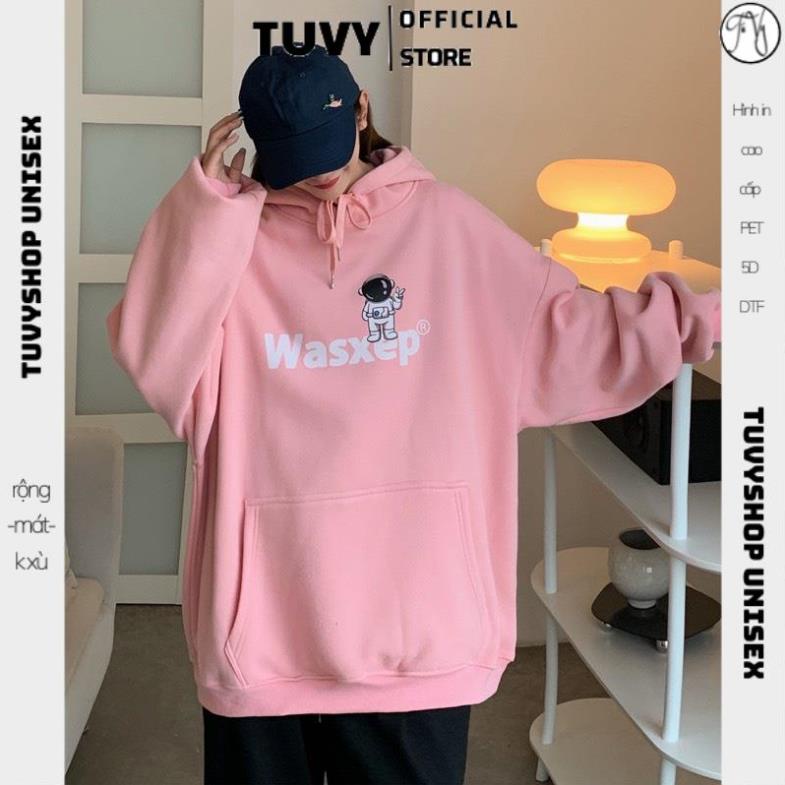 Hoodie nữ TUVY Áo Hoodie Khoác Form Rộng Nam Nữ WASXEP Màu Xanh Trắng Đen Chất Nỉ Bông Dày Dặn Ulzzang Unisex
