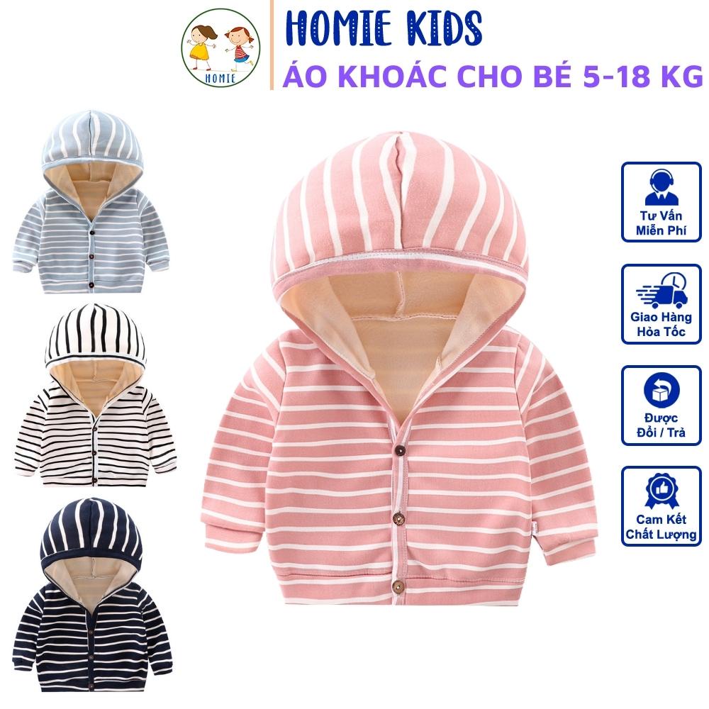 Áo Khoác Cho Bé Gái Bé Trai Mặc Thu Đông Chất Vải Nỉ Kẻ Sọc Liền Có Mũ Lót Nhung Ấm Hàng Quảng Châu Cao Cấp Homie Kids