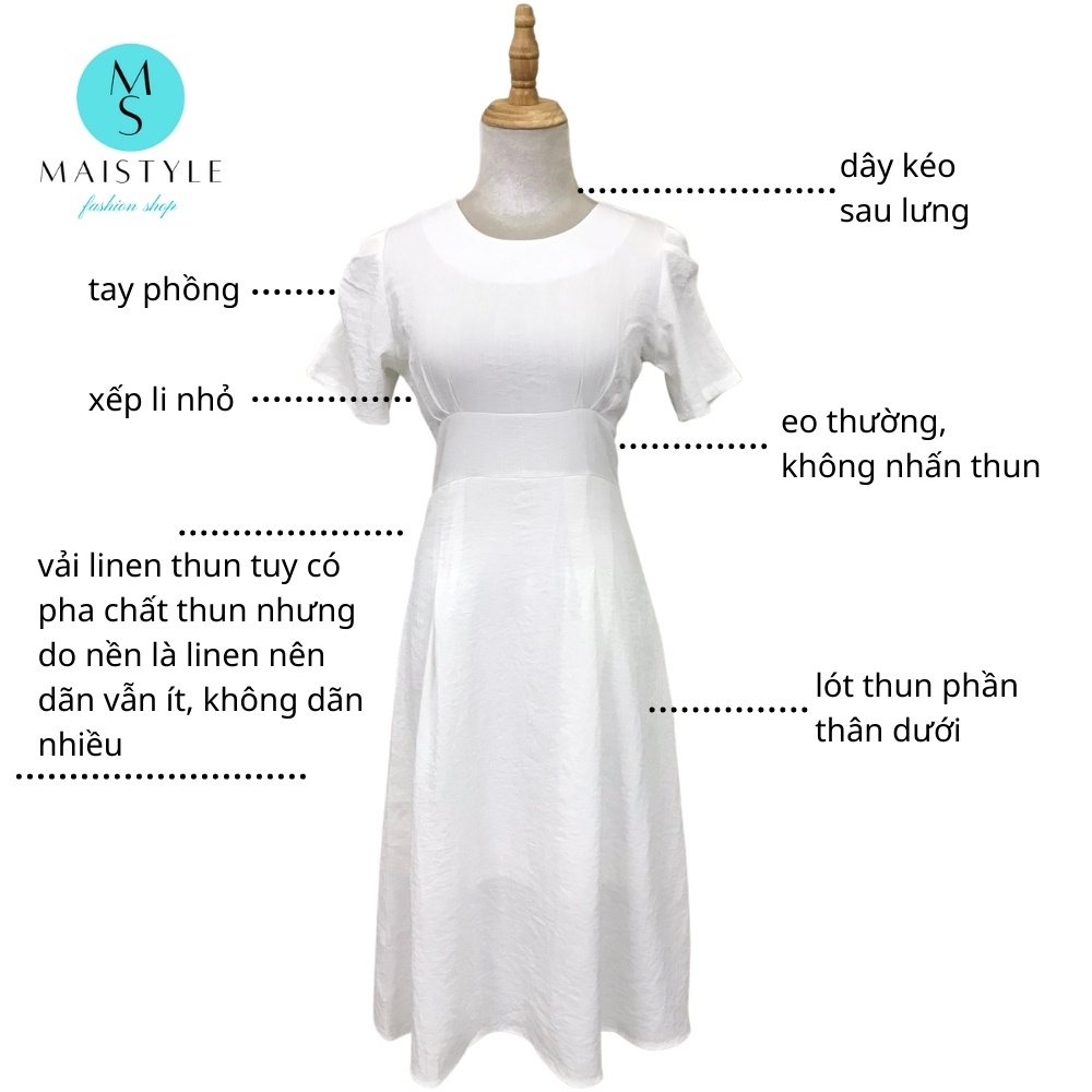 Váy trắng đen MAISTYLE đầm nữ công sở dự tiệc dáng dài qua gối xinh thiết kế đẹp tay phồng cao cấp xòe midi vải linen | BigBuy360 - bigbuy360.vn