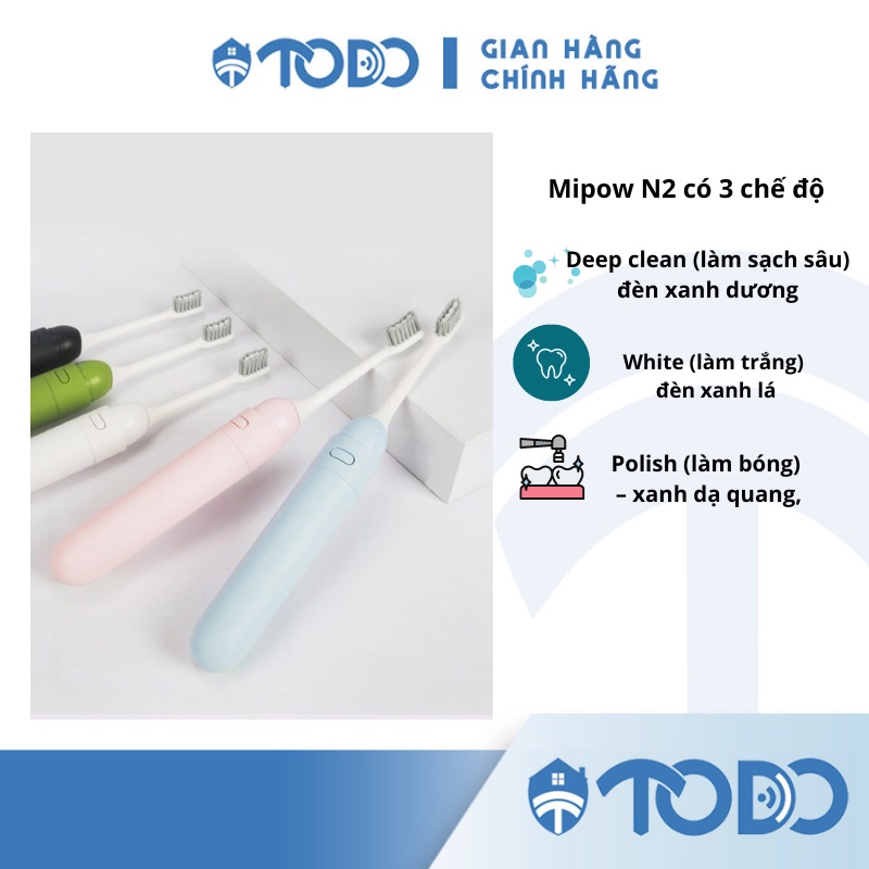 Bàn chải đánh răng điện thông minh MIPOW N2 SONIC  – CI600 2 màu xanh hồng- Chuẩn chính hãng BH 12 tháng