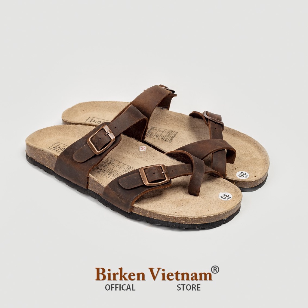 Mã D06 DÉP DA BÒ Đế Trấu Quai Xỏ Ngón Unisex Birken Vietnam Bioline
