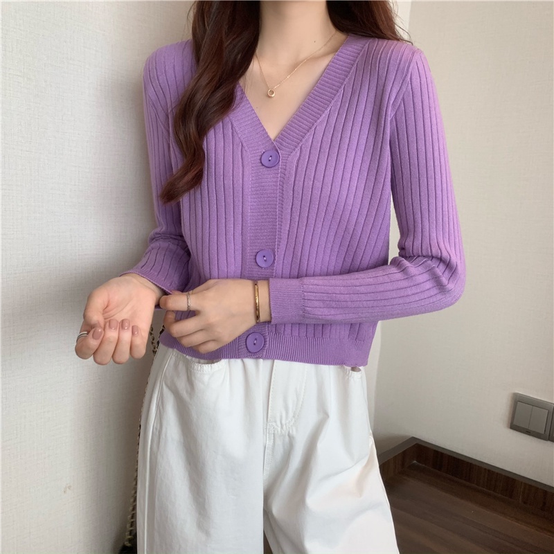 Áo cardigan ZHELIHANGFEI dệt kim tay dài cổ V nhiều màu dễ phối đồ cho nữ