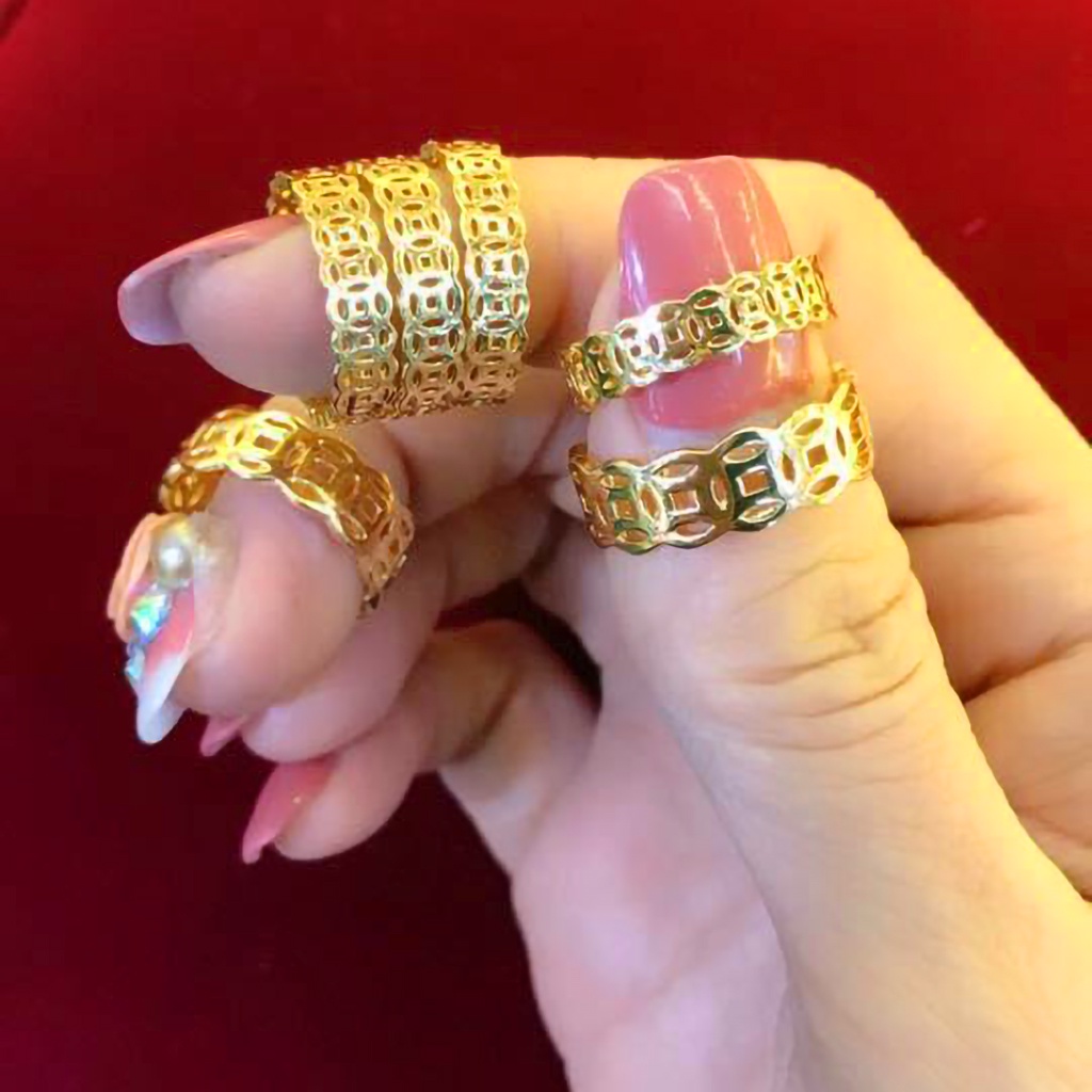 Nhẫn nam Nữ Cao Cấp, Nhẫn Kim Tlền Mạ Vàng May Mắn Tài Lộc Đủ Size Bền Màu