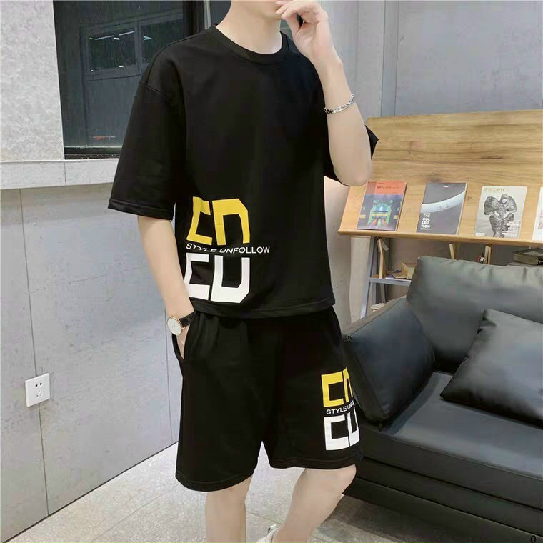 Đồ bộ thể thao nam in chữ, Sét Mặc Nhà Mùa Hè Phong Cách Cao Cấp ED