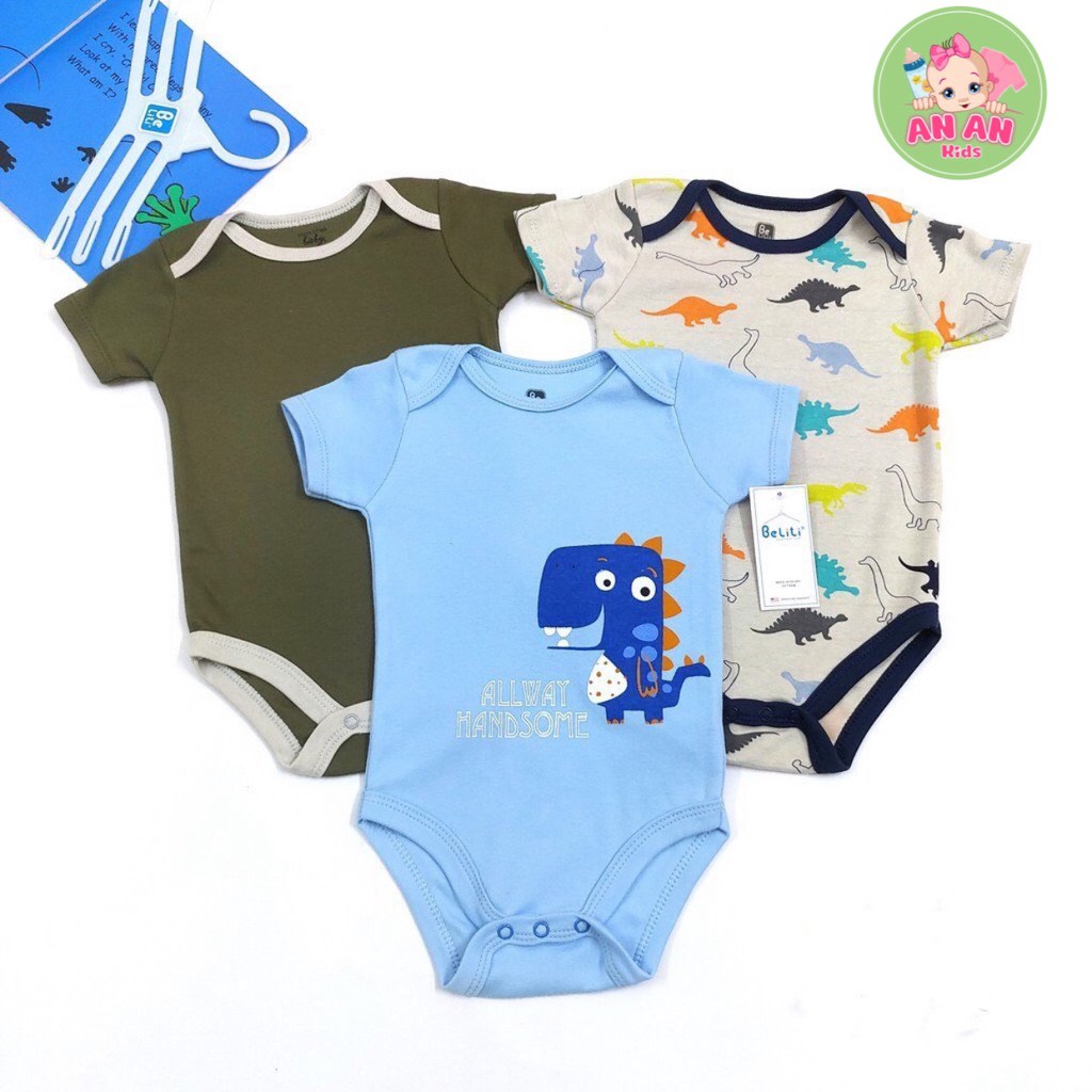 COMBO 3 Bodysuit Body Chip Cộc Tay Kèm Móc Hàng VN Xuất Dư Cho Bé Siêu Đẹp