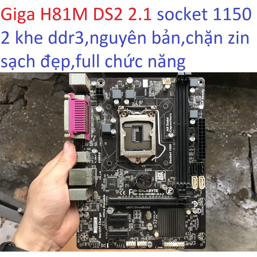 combo bộ sản phẩm- bo mạch chủ máy tính Giga h81m ds2 rev 2.1 2 khe ram ddr3 socket 1150 Main PC H81,E5300 kèm keo tản