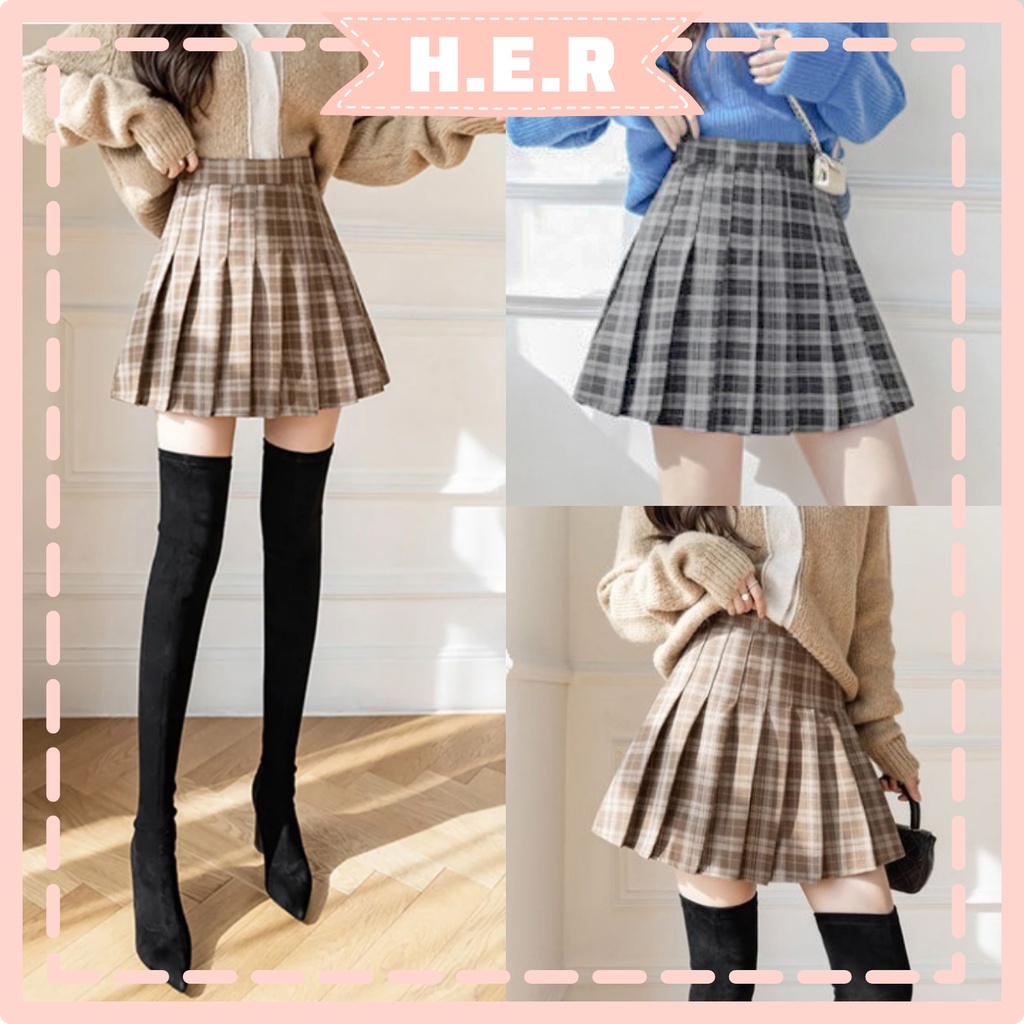 Chân váy Xếp ly Kẻ Caro Có Quần lót trong SIÊU HOT phong cách Ulzzang Hàn Quốc Loli