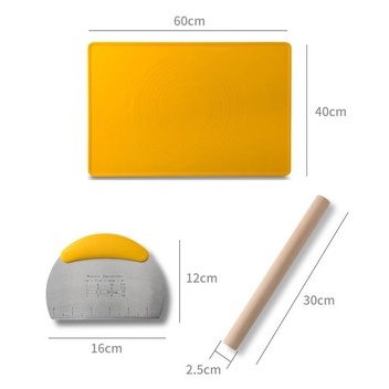 Thảm nhào bột chống dính làm bánh Silicone 3 món làm bánh gồm tấm nhào bột, thảm cán bột, cây cán bột, cắt chia bột
