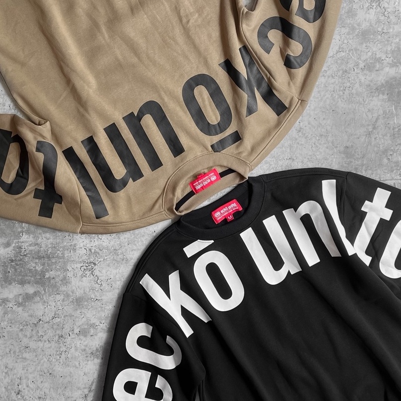 B-tb-Áo thun dài tay ECKO OverTEXTShoulder-Đen/BE