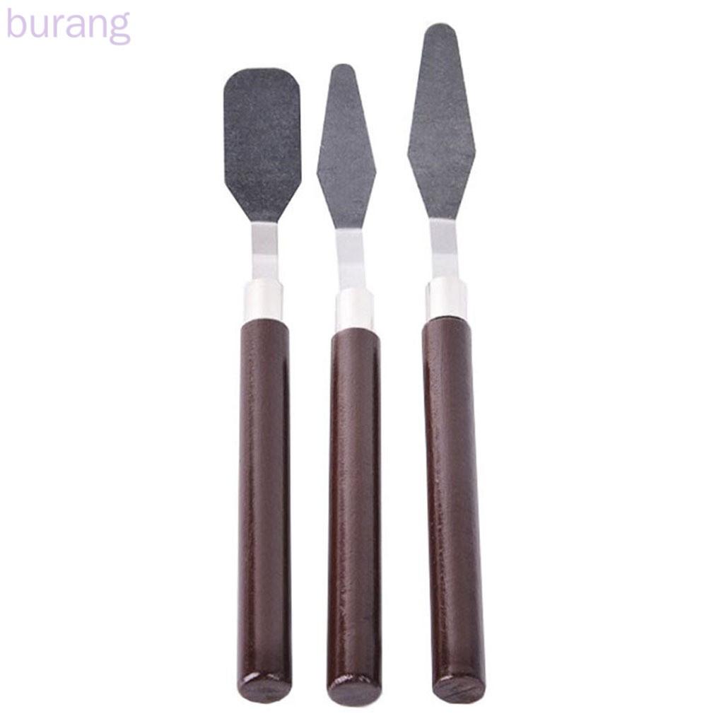 Bộ 3 sạn trộn bảng màu sơn dầu acrylic bằng kim loại thép không gỉ cán gỗ
