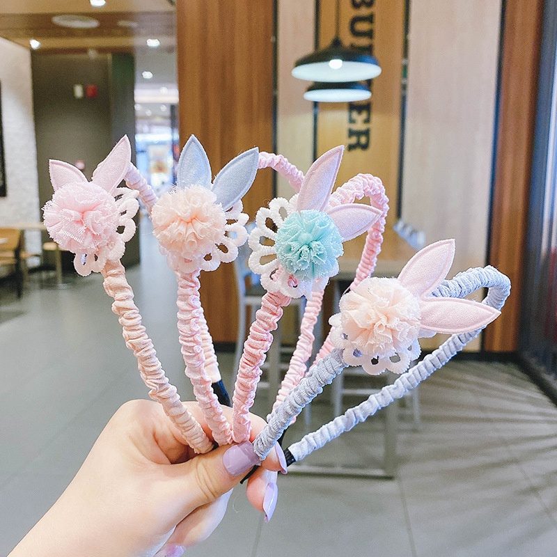Cài tóc phối tai thỏ chống trượt phong cách Hàn Quốc xinh xắn cho bé gái
