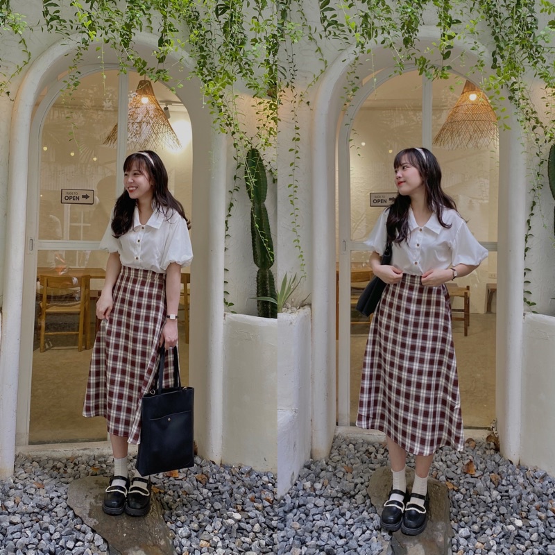Chân váy NHI kẻ caro form A dài 🌷