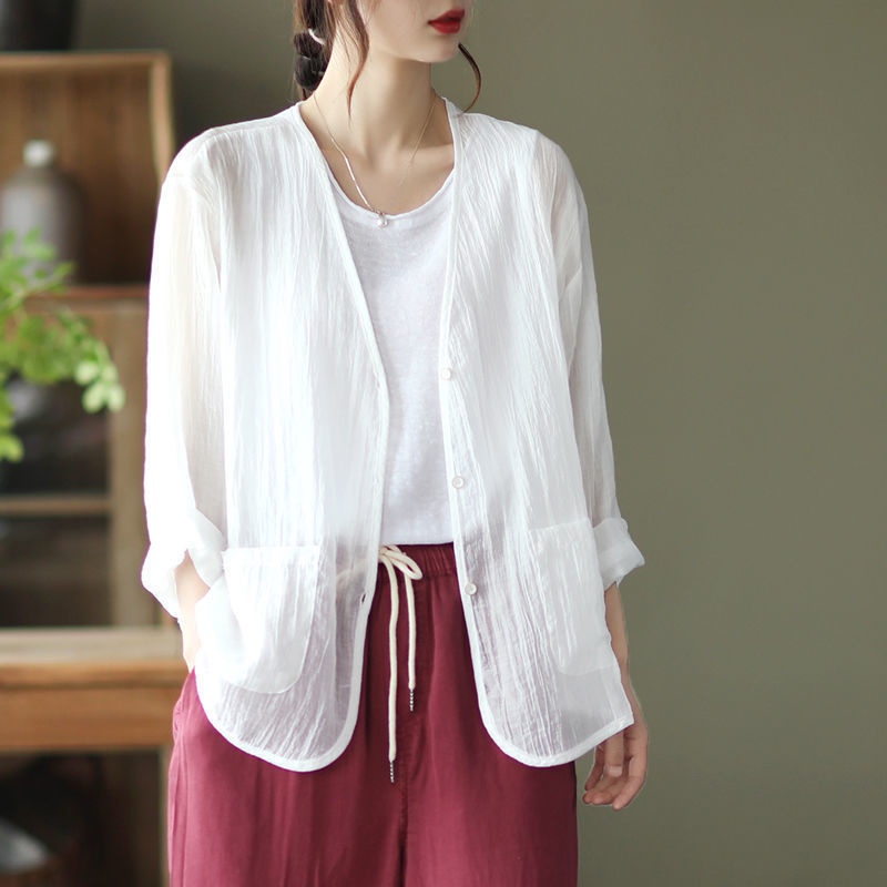 Áo Khoác Cardigan Chống Nắng Bằng Lụa Lạnh Mỏng Tay Dài Dáng Rộng Phong Cách Hàn Quốc Thời Trang Mùa Hè 2022 Mới