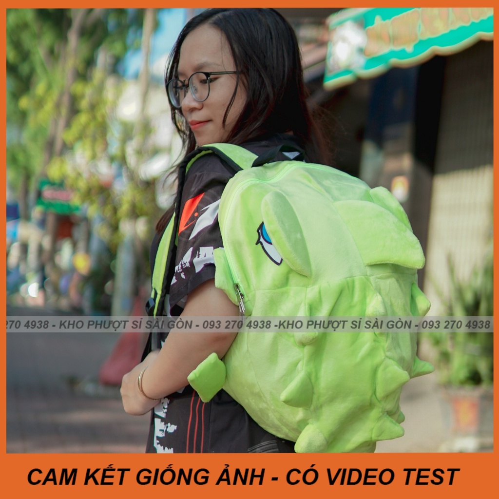 CÓ VIDEO - Balo khủng long vải dạng nhung lông thú bông mịn màu xám đựng mũ bảo hiểm - đi học siêu cute