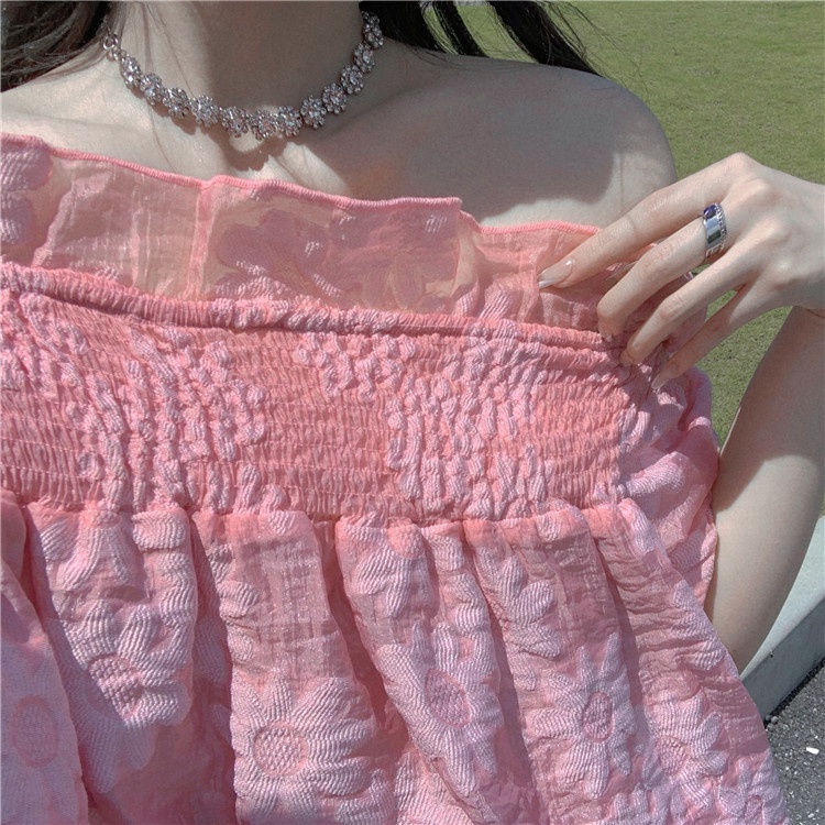 Đầm Trễ Vai Màu Hồng Phong Cách Hàn Quốc Thời Trang Mùa Hè Cho Nữ