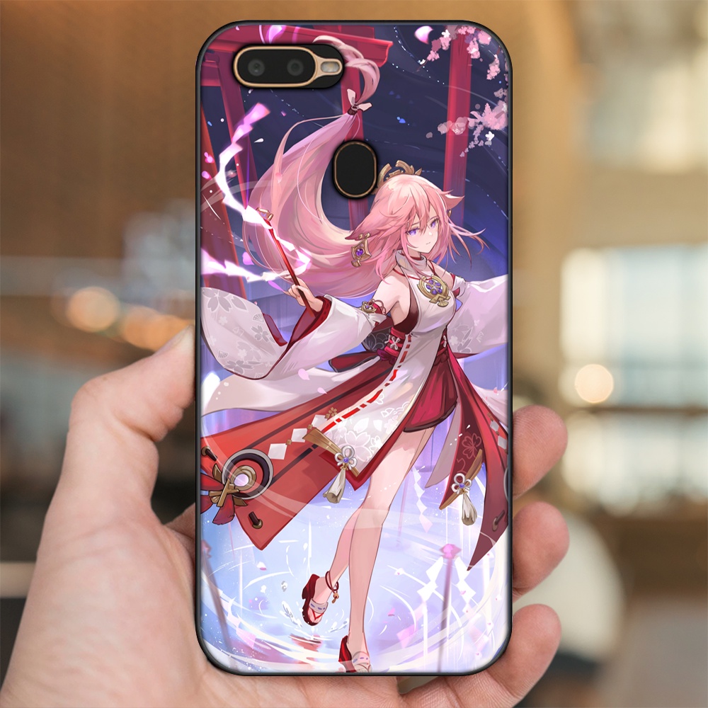 Ốp lưng Oppo A5S, A7, A12, F9 viền đen in hình Yae Miko Genshin Impact