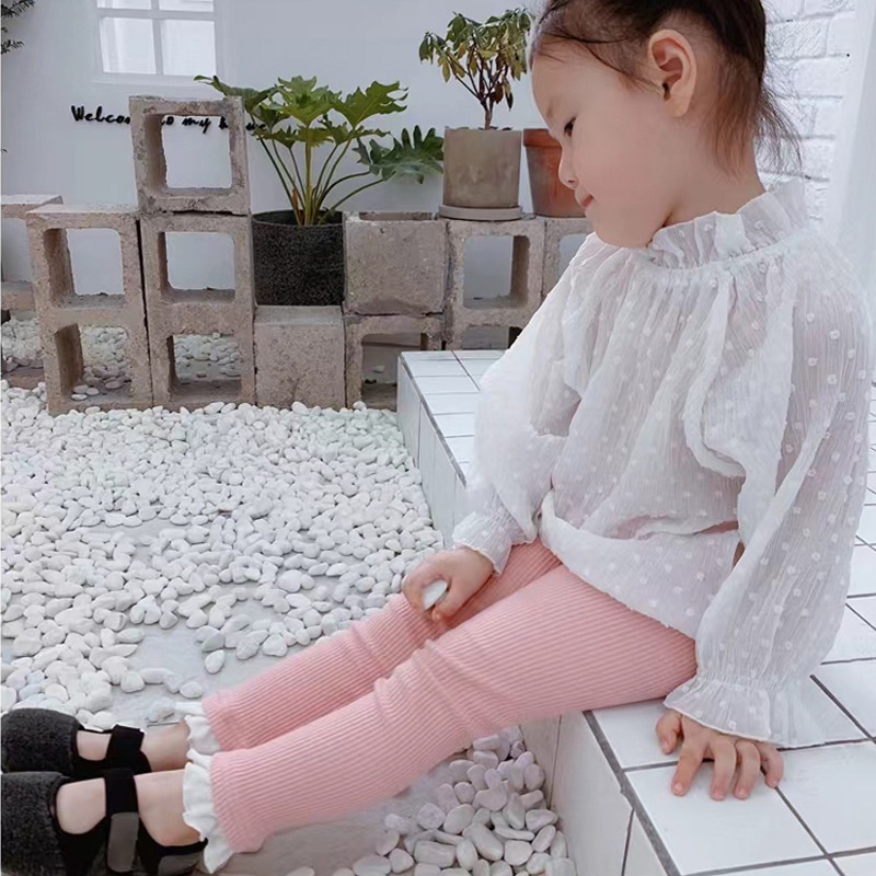 Quần Lót Legging Phối Ren Hoa Hoạ Tiết Kẻ Sọc Cho Bé Gái