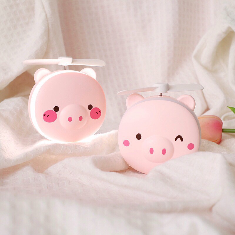 QUẠT MINI CẦM TAY HC FAN HÌNH CON HEO ĐA NĂNG CÓ ĐÈN CÁP SẠC ĐI KÈM