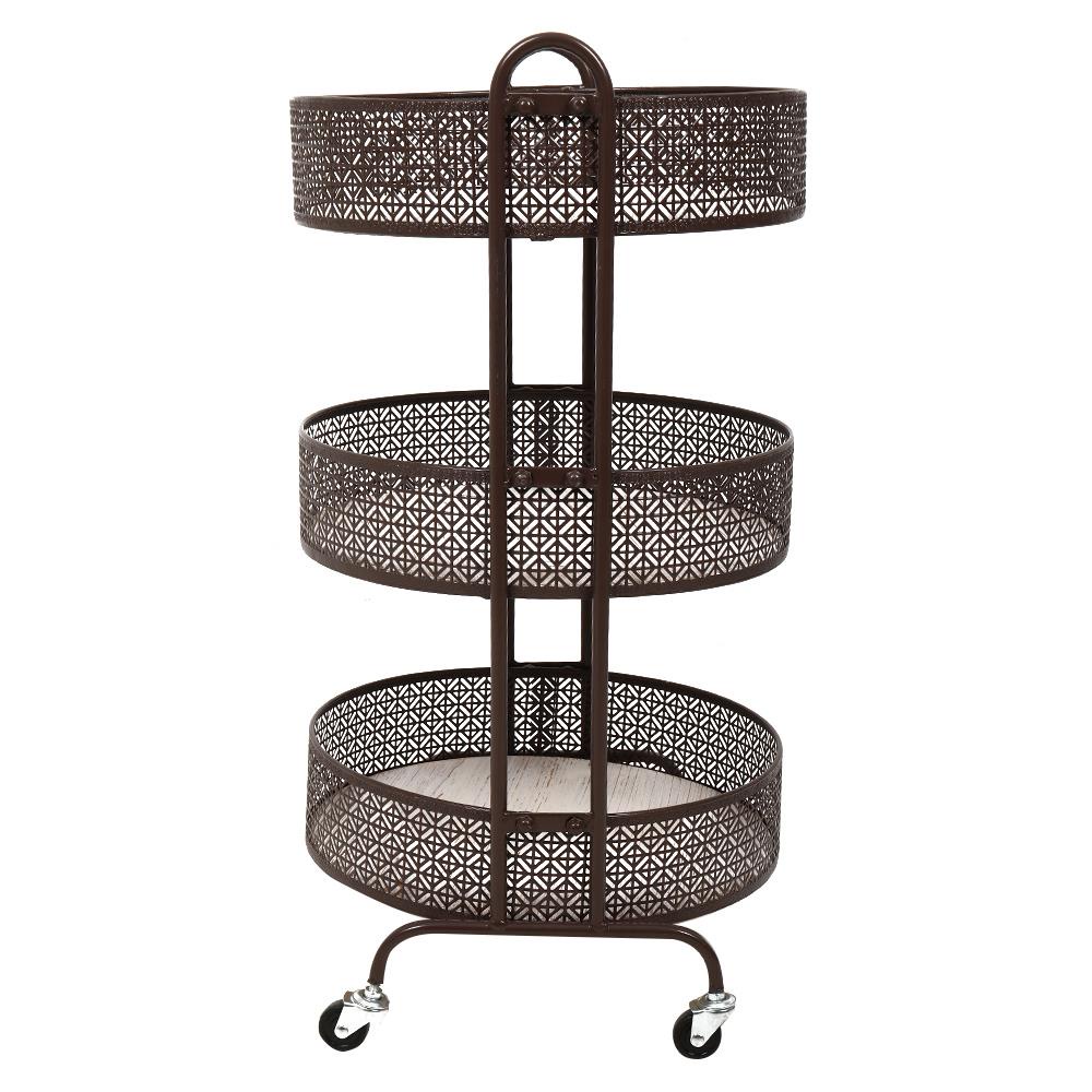 HomeBase STACKO Kệ 3 tầng bằng lưới thép có bánh xe MOROC W45xH80xD42cm màu nâu
