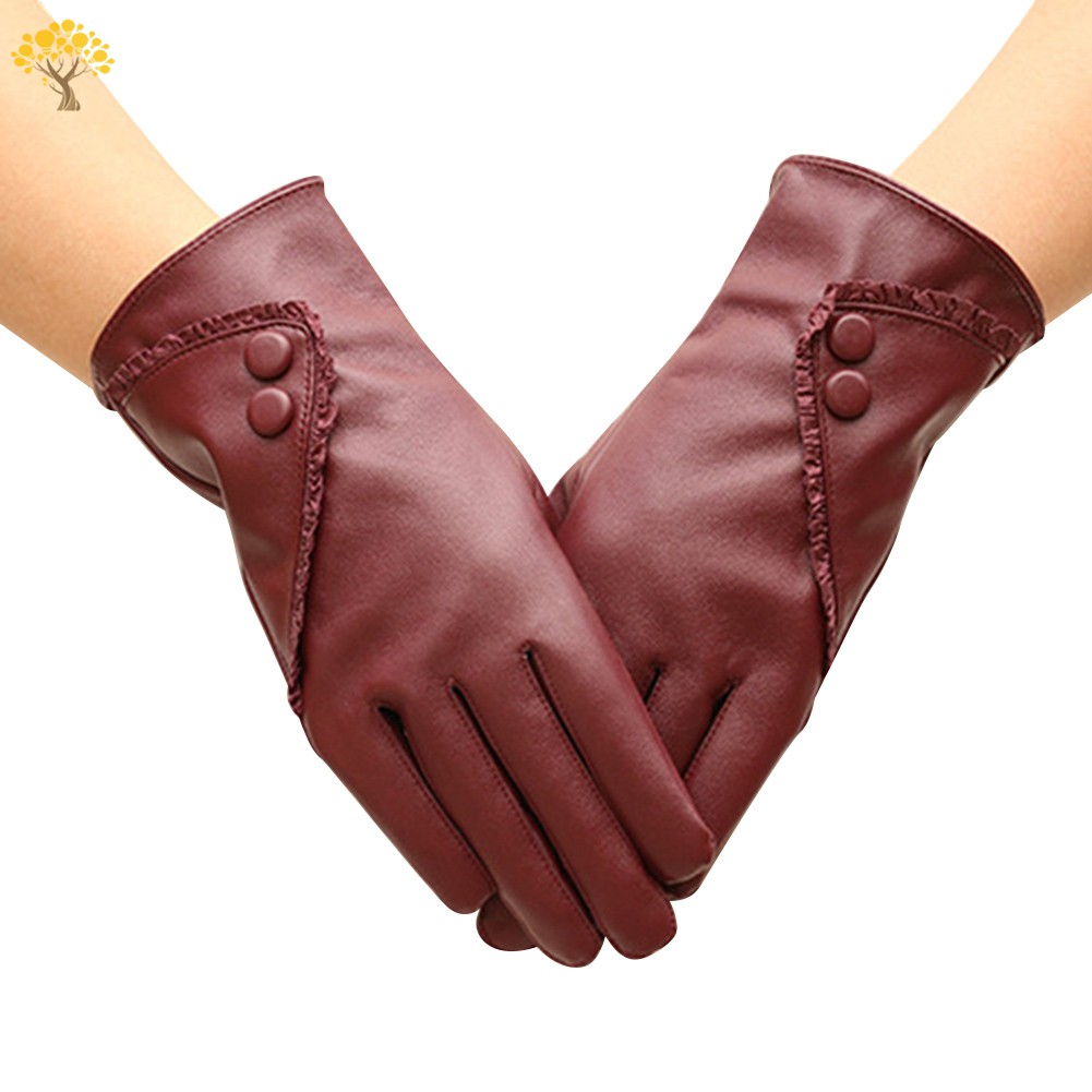 Găng Tay Da Pu Phối Ren Cảm Ứng Cho Nữ