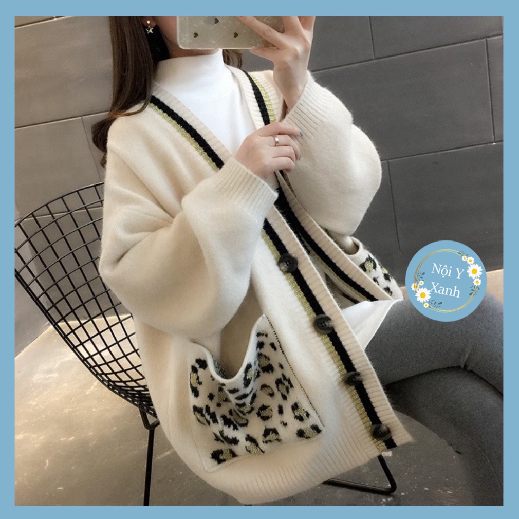 áo khoác cardigan len dáng dài- áo cadigan trờ đông hoa văn túi hình báo hàng QCCC A97 noiyxanh hot trend, phom đẹp, chấ