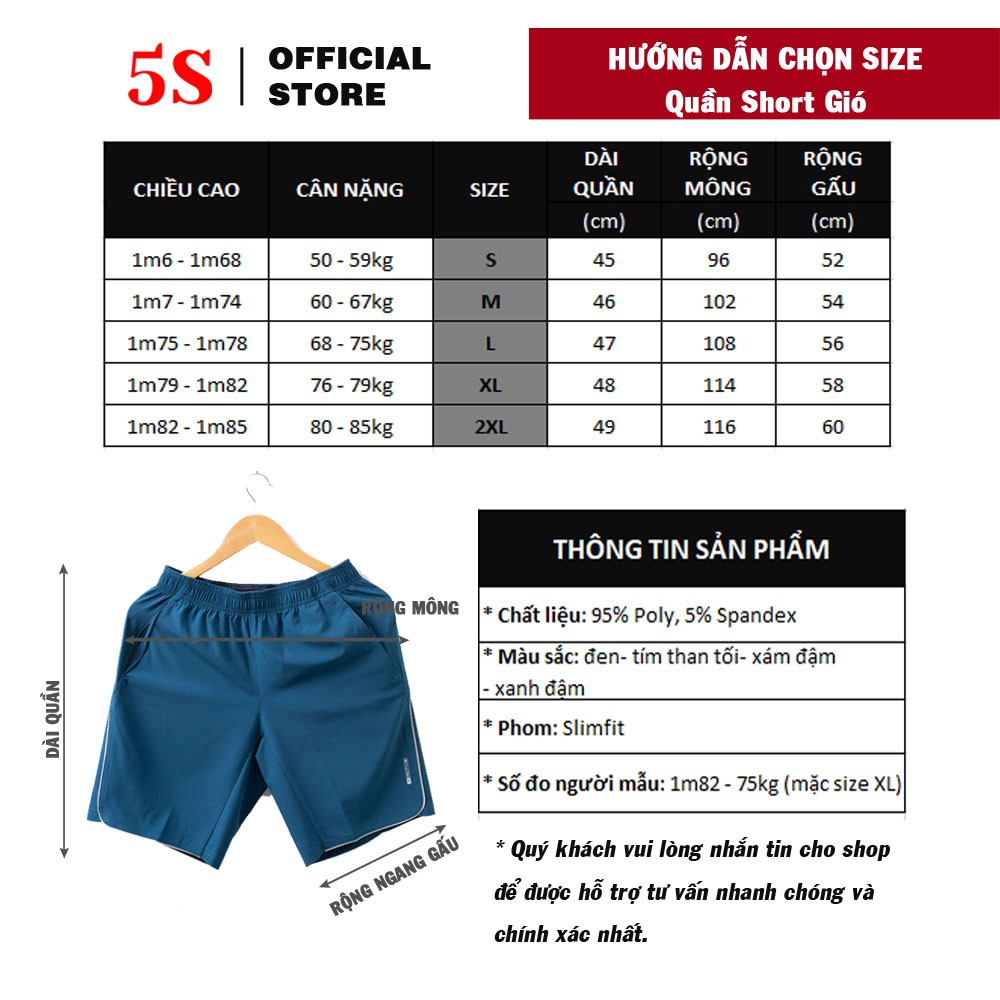 [Mã FAMALLT5 giảm 15% đơn 150K] Quần Short Nam 5S (5 màu), Vải Gió Mềm Mại, Kiểu Dáng Thể Thao (QSG002S1-01) | BigBuy360 - bigbuy360.vn