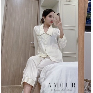 Freeship_bộ đồ ngủ pijama, set quần áo mặc nhà lụa satin đen, trắng dài tay_ảnh thật_hàng qccc