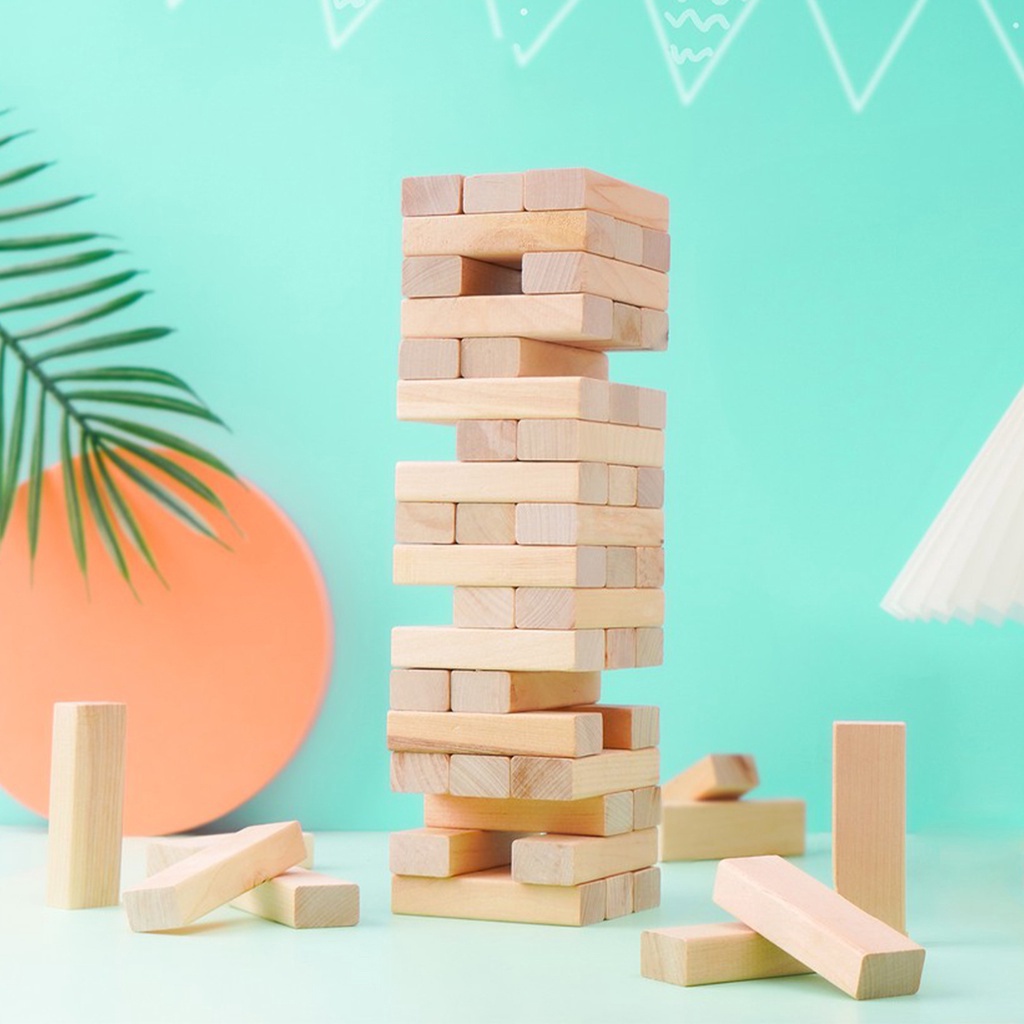 1KG - 56 thanh gỗ đồ chơi Xếp hình - Bộ rút gỗ - Thanh gỗ Domino loại to.