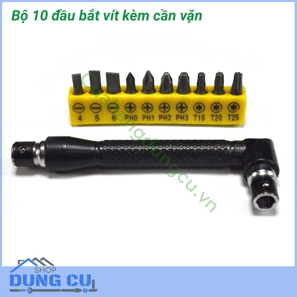 Bộ 10 đầu vặn vít kèm cần vặn
