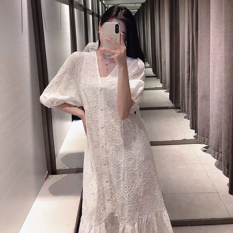 [Order] Đầm hoa ren thêu Zara xuất (có video cận chất shop quay)