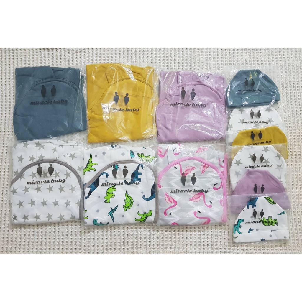 SET KHĂN QUẤN BÉ CÓ MŨ COTTON MIRACLE BABY, Ủ KÉN SƠ SINH KÈM MŨ