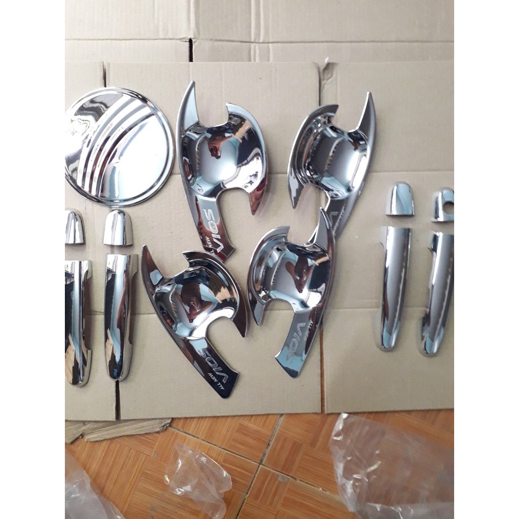 Bộ Ốp tay cửa + hõm cửa + nắp xăng mạ crom Cho Toyota Vios 2014 - 2018