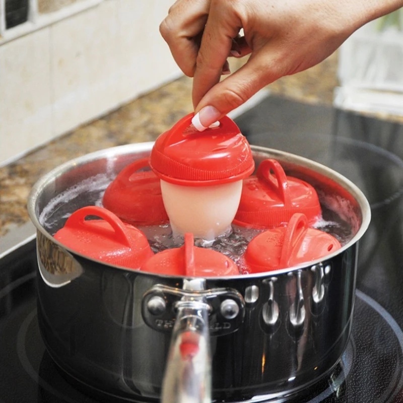 Khuôn Hấp Trứng/Làm Bánh Pancake Mini Bằng Silicone Cấp Thực Phẩm Chống Dính Có Nắp Cho Nhà Bếp