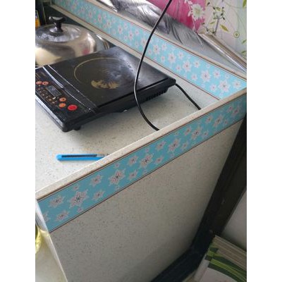 Cuộn 10m len dán viền tường keo sẵn hoa sáu cánh xanh sẵn (cao 10cm)