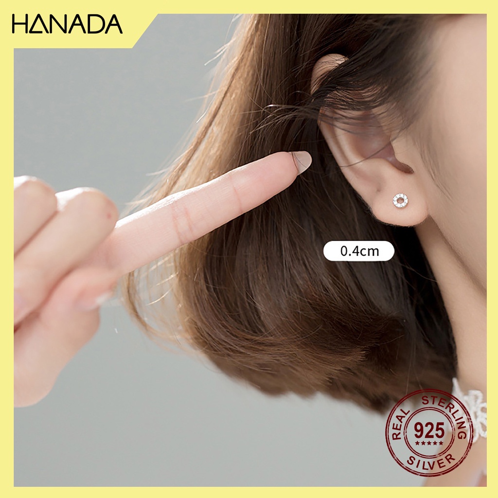 Bông Tai Bạc 925 Hanada Tròn Đá 0474 0475 A7 C12