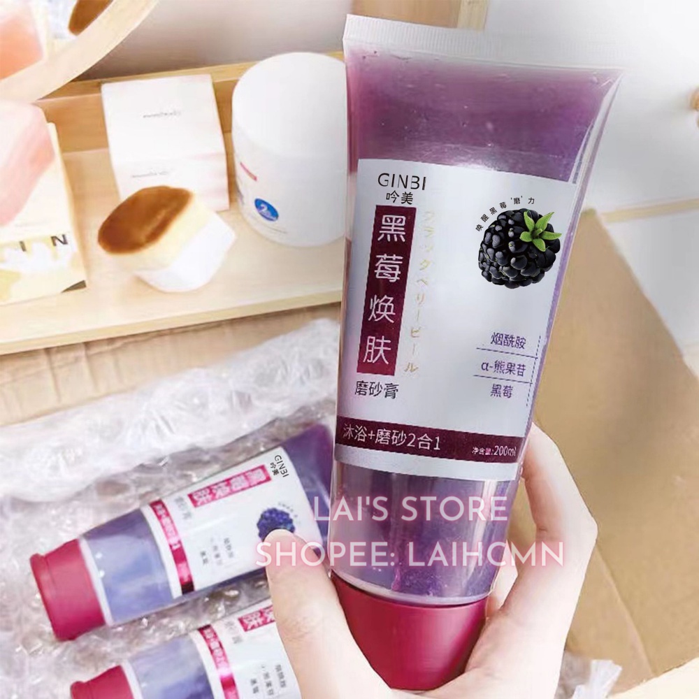 Tẩy Tế Bào Chết Mâm Xôi Đen GinBi (200ml) Làm Sạch Da, Dưỡng Ẩm, Trắng Da, Bổ Sung Khoáng Chất, Chăm Sóc Làn Da
