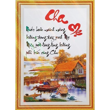 Tranh thêu chữ thập thư pháp Cha Mẹ LV3455