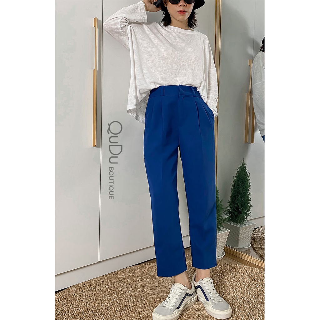 Quần Baggy Nữ Lưng Cao Chất Vải Không Nhăn Hack Chân Dài Màu Xanh Navy Trắng Đen QuDu Không Kén Dáng [ Made by QuDu]