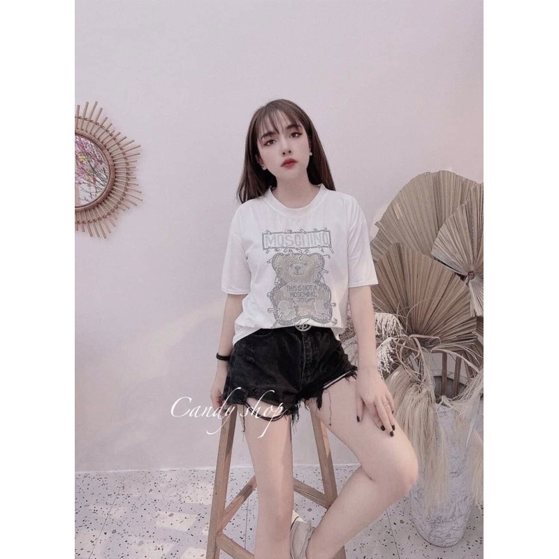 áo thun nữ cotton đính đã áo phông gấu hang hot