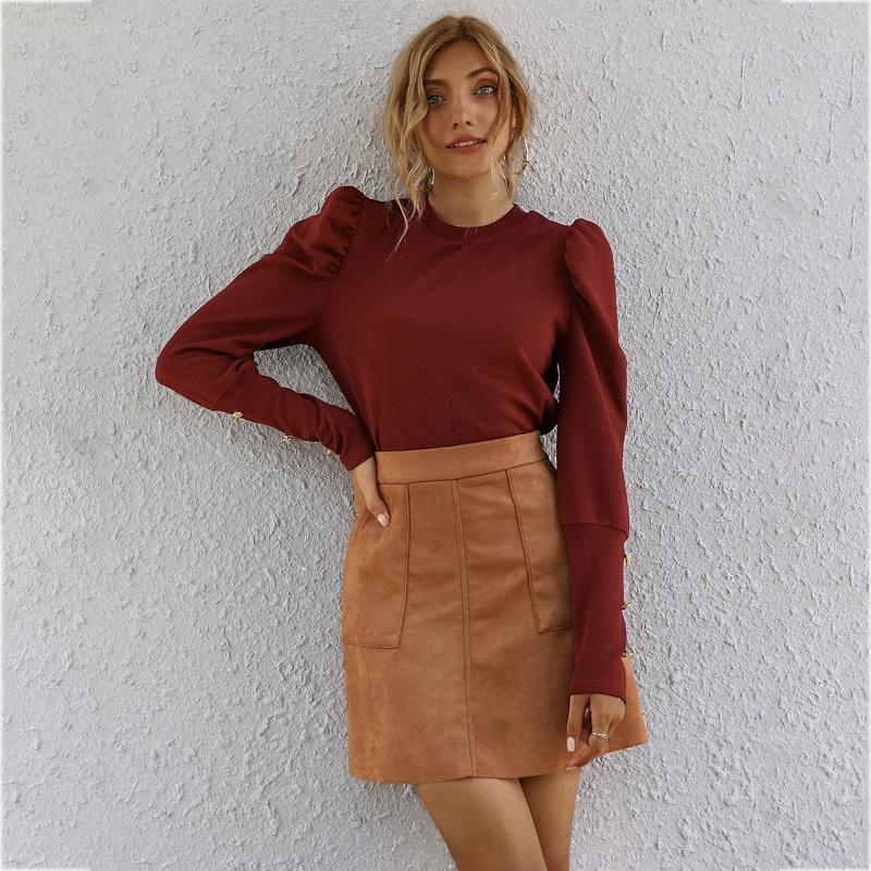 Chân Váy Bút Chì Lưng Cao Dáng Chữ A Màu Trơn Thời Trang Mùa Thu Cho Nữ