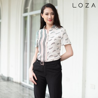 Áo sơ mi cổ đức kẻ phối chữ qa193