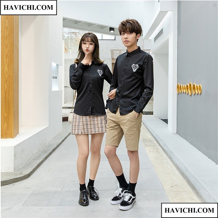 Áo sơ mi nam nữ 𝗙𝗥𝗘𝗘𝗦𝗛𝗜𝗣 - Sơ mi cặp đôi nam nữ đen unisex hoolook cặp đôi, mềm mịn, không nhăn, thoáng mát