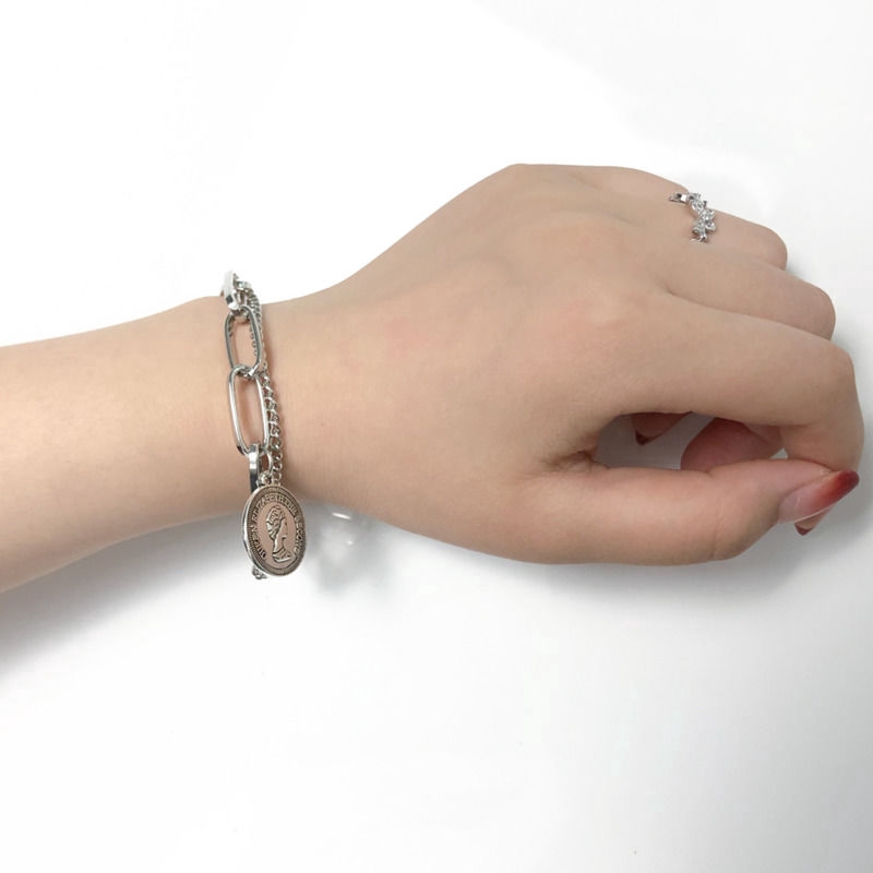 Vòng Tay Mặt Hình Đồng Xu Vàng Phong Cách Retro