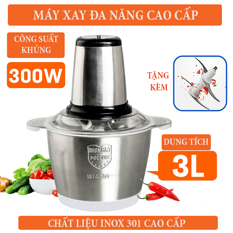 (Tặng Kèm 2 Bộ Dao) Máy Xay Đa Năng Công Suất Khủng 300W Dung Tích 3L Chất Liệu Inox 304 - Bảo Hành 12 Tháng