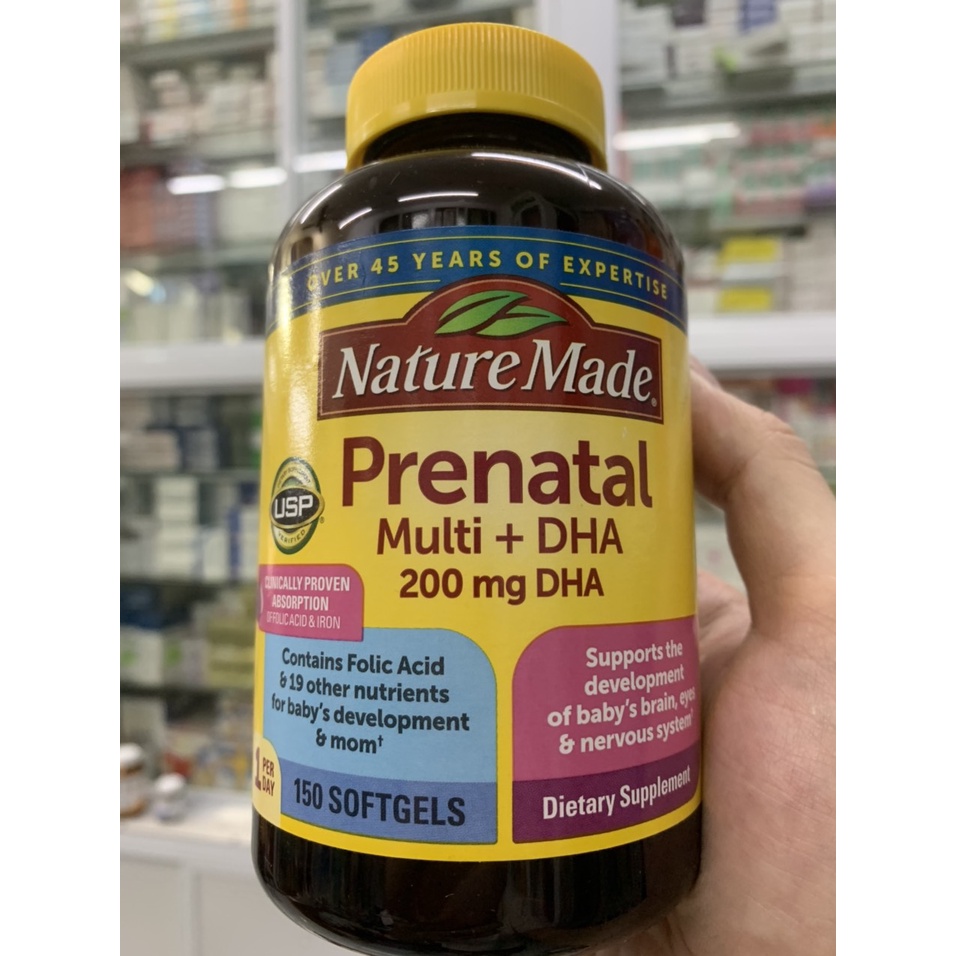 Vitamin bổ sung cho Bà bầu Prenatal Multi +DHA 150 Viên Nature Made Ngày 1 viên - Nội Địa Mỹ