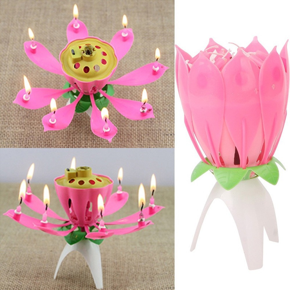 Romantic Musical Lotus Flower Happy Birthday Party Decor Gift Music Candle Waterproof Lights Birthday Party Decorations 