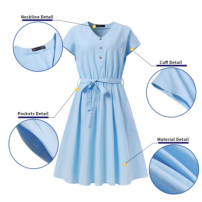Zanzea Đầm Nữ Tay Ngắn Cổ Chữ V Thời Trang Sành Điệu